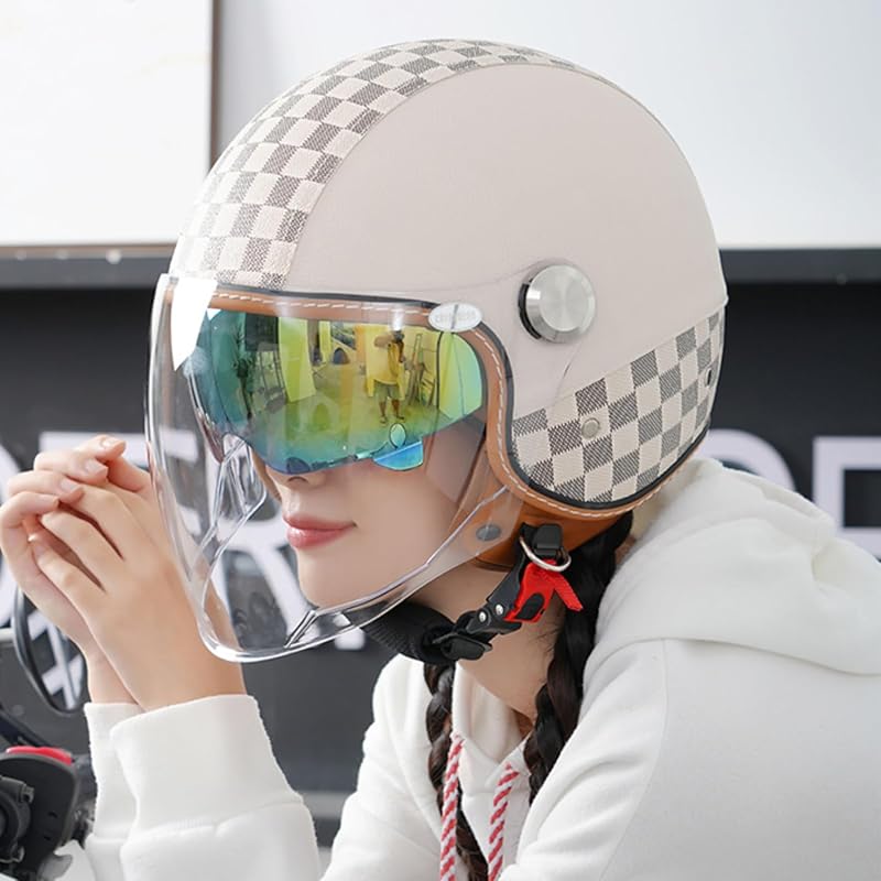 Dual Visor 3/4 Open Face Motorcycle Helmet DOT Approved Unisex Retro M