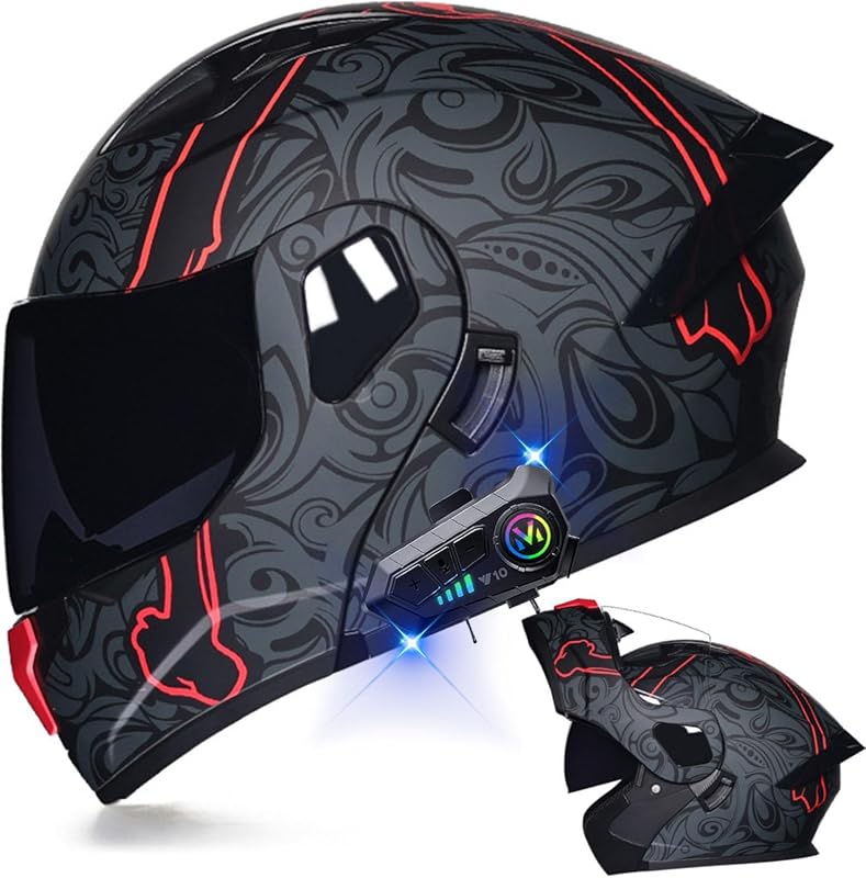 DOT Approved Modular Motorcycle Helmet with Dual Visors and Integrated