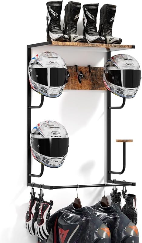 Rustic Wall-Mounted Motorcycle Helmet Holder