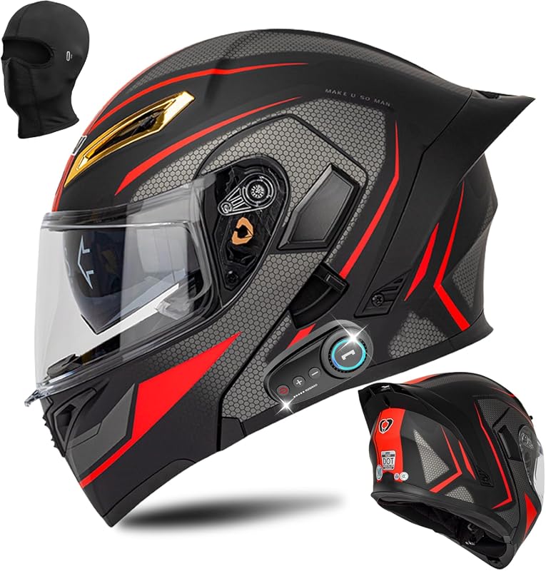 Bluetooth Modular Motorcycle Helmet DOT Certified Flip Up Full Face Du