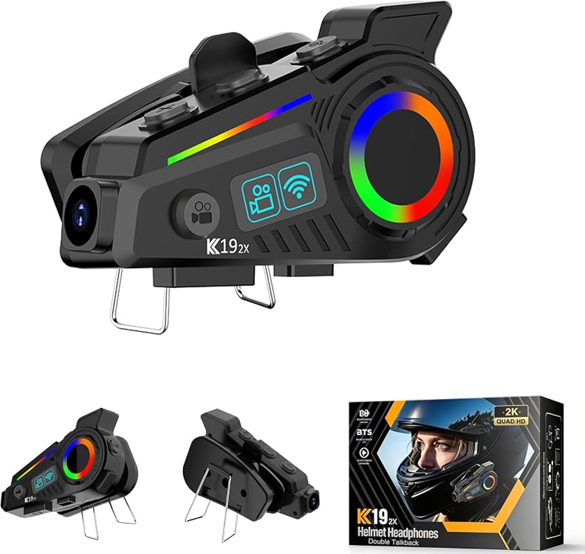 Motorcycle Helmet Bluetooth 6.0 Intercom with 2K Camera WiFi Connectiv