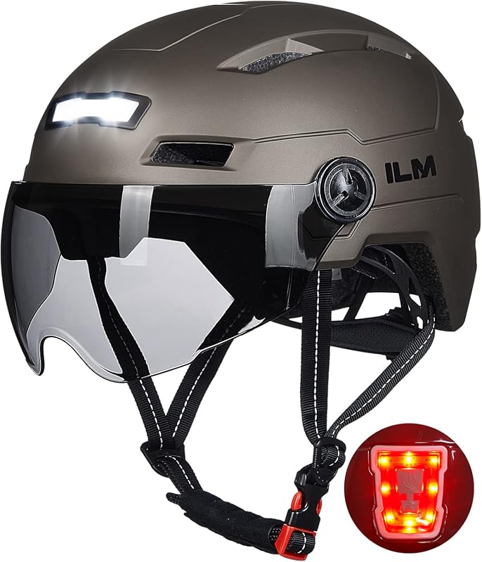 ILM Adult Bike Helmet with Integrated LED Front and Back Lights for En