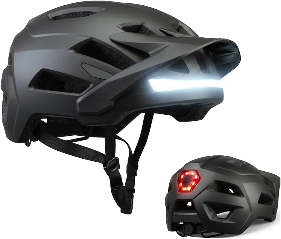 Adult Bike Helmet with Front and Rear LED Safety Lights, Adjustable Di