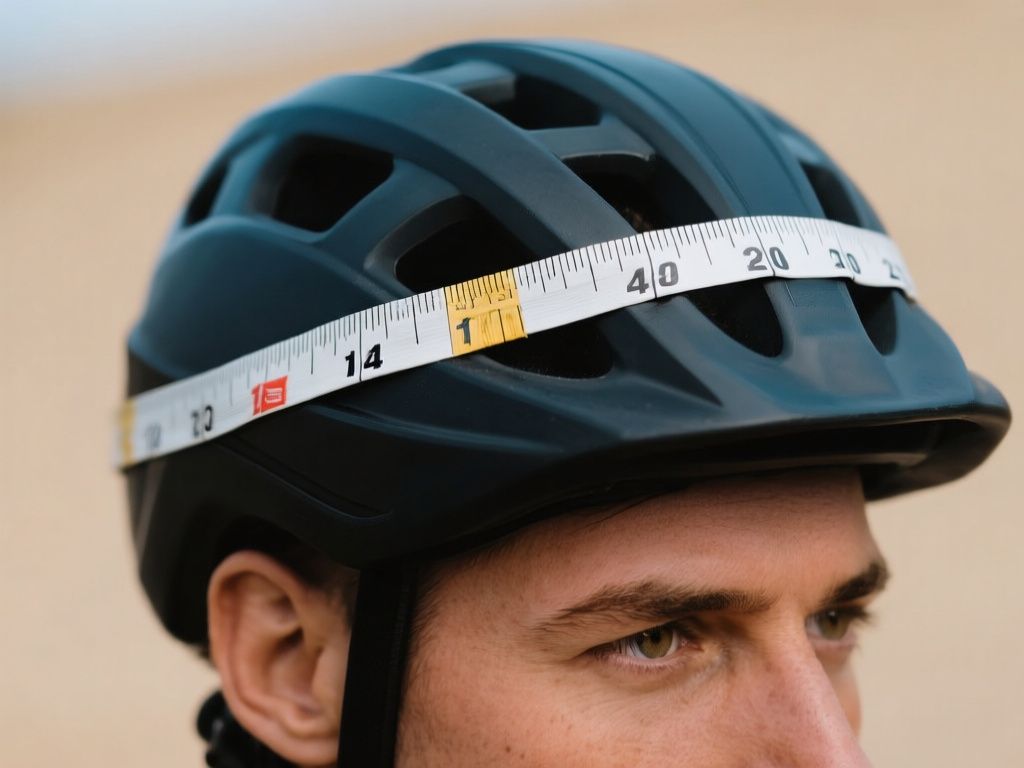 close-up of a flexible tape measure wrapped level around a rider’s head