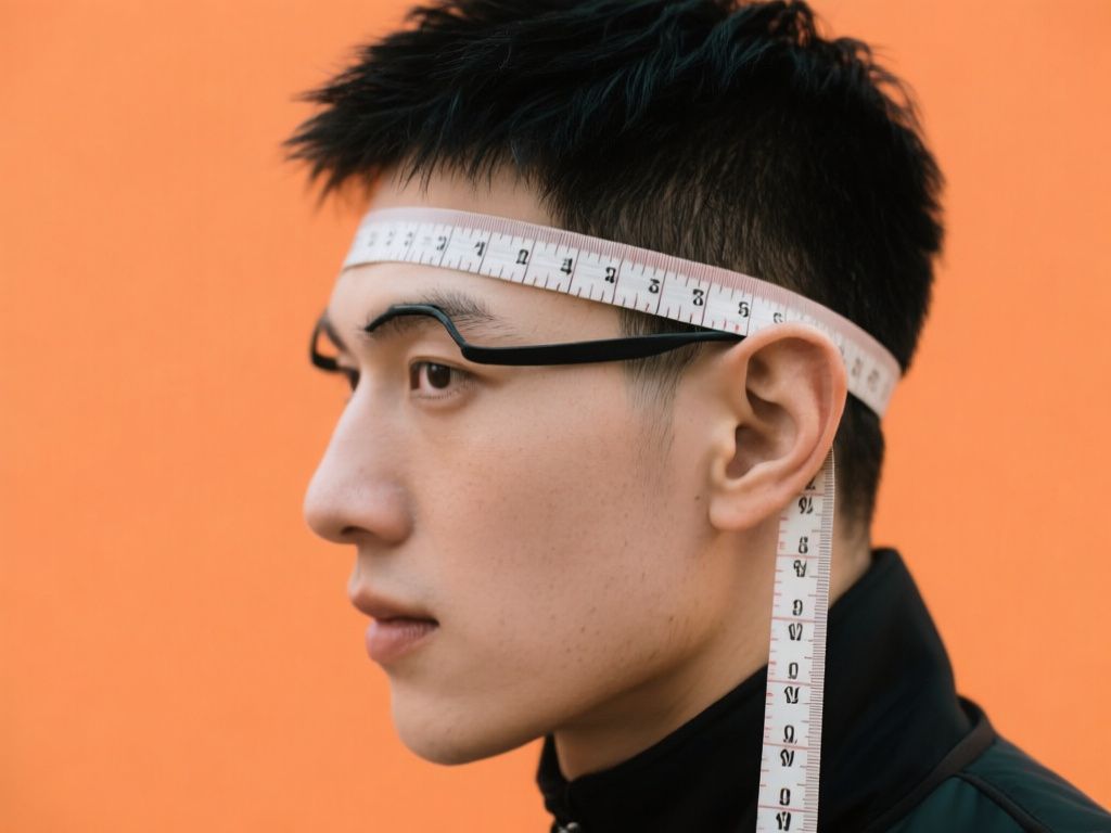 Rider using a soft measuring tape around forehead and ears