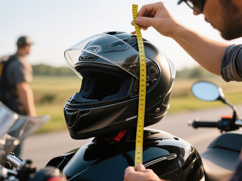 editorial hero image representing: how to measure for motorbike helmet, wide shot, natural lighting, high detail