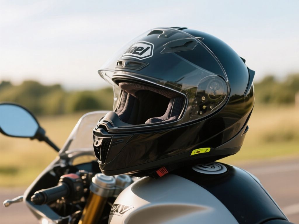 editorial hero image representing: how to size a motorcycle helmet, wide shot, natural lighting, high detail
