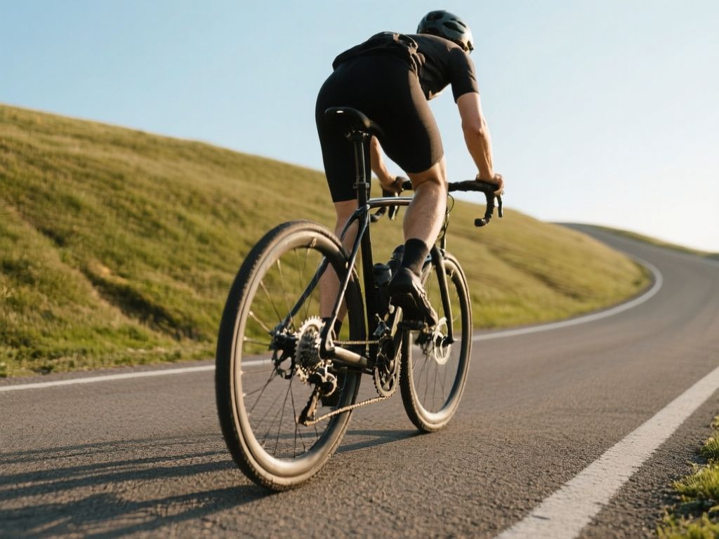 cyclist approaching a paved hill while shifting gears