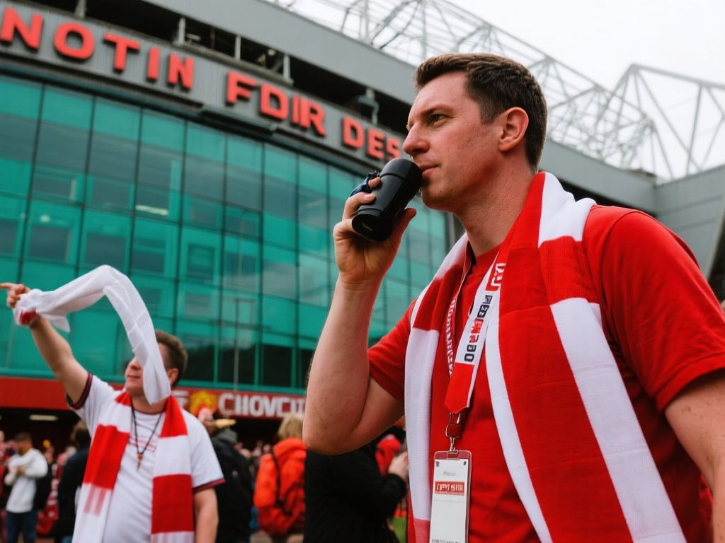 fans checking match updates outside Old Trafford before kickoff