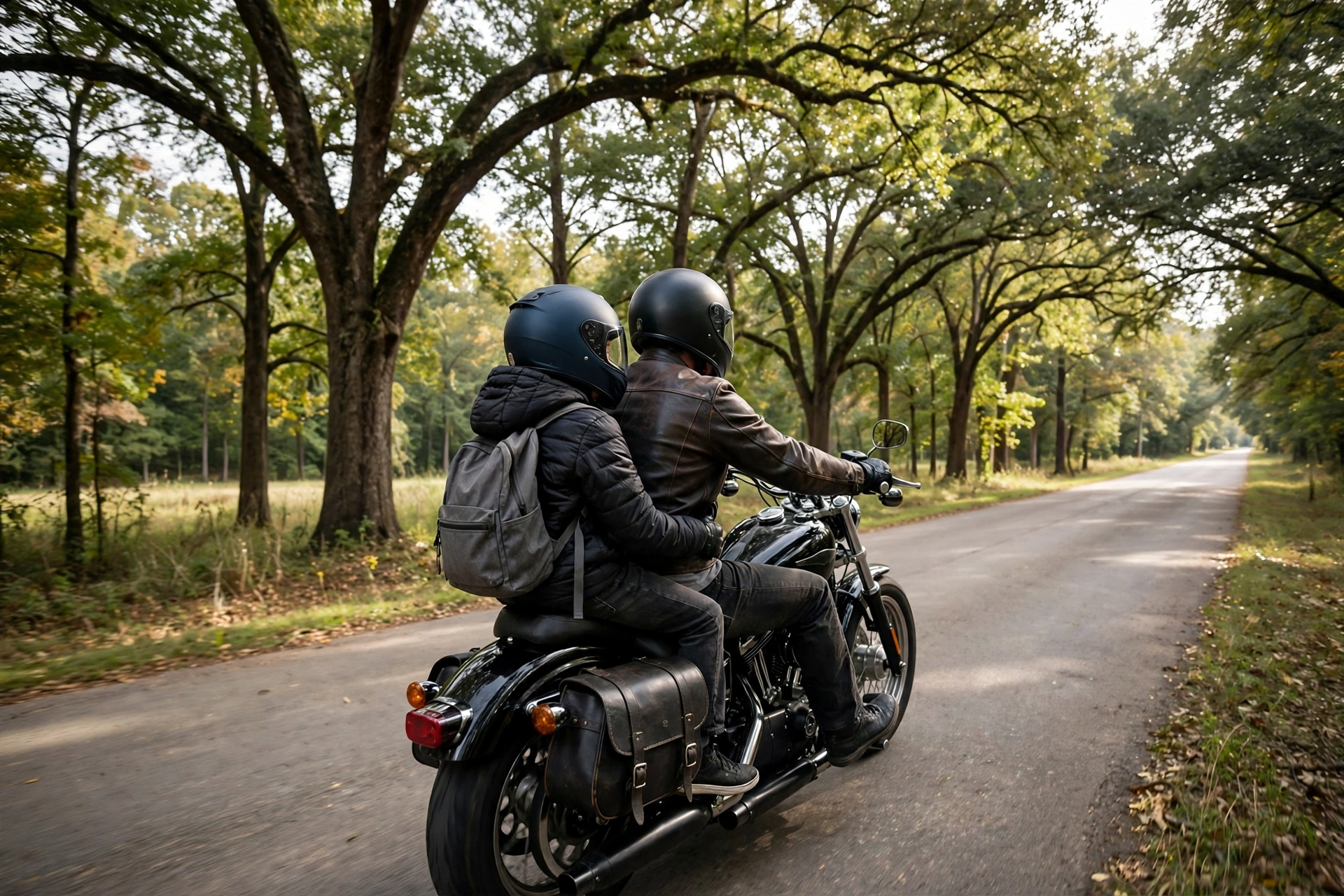 Motorcycle passenger wearing a helmet in Arkansas