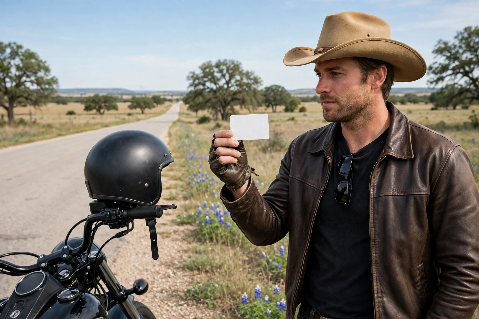 Texas motorcycle rider showing insurance proof for helmet exemption