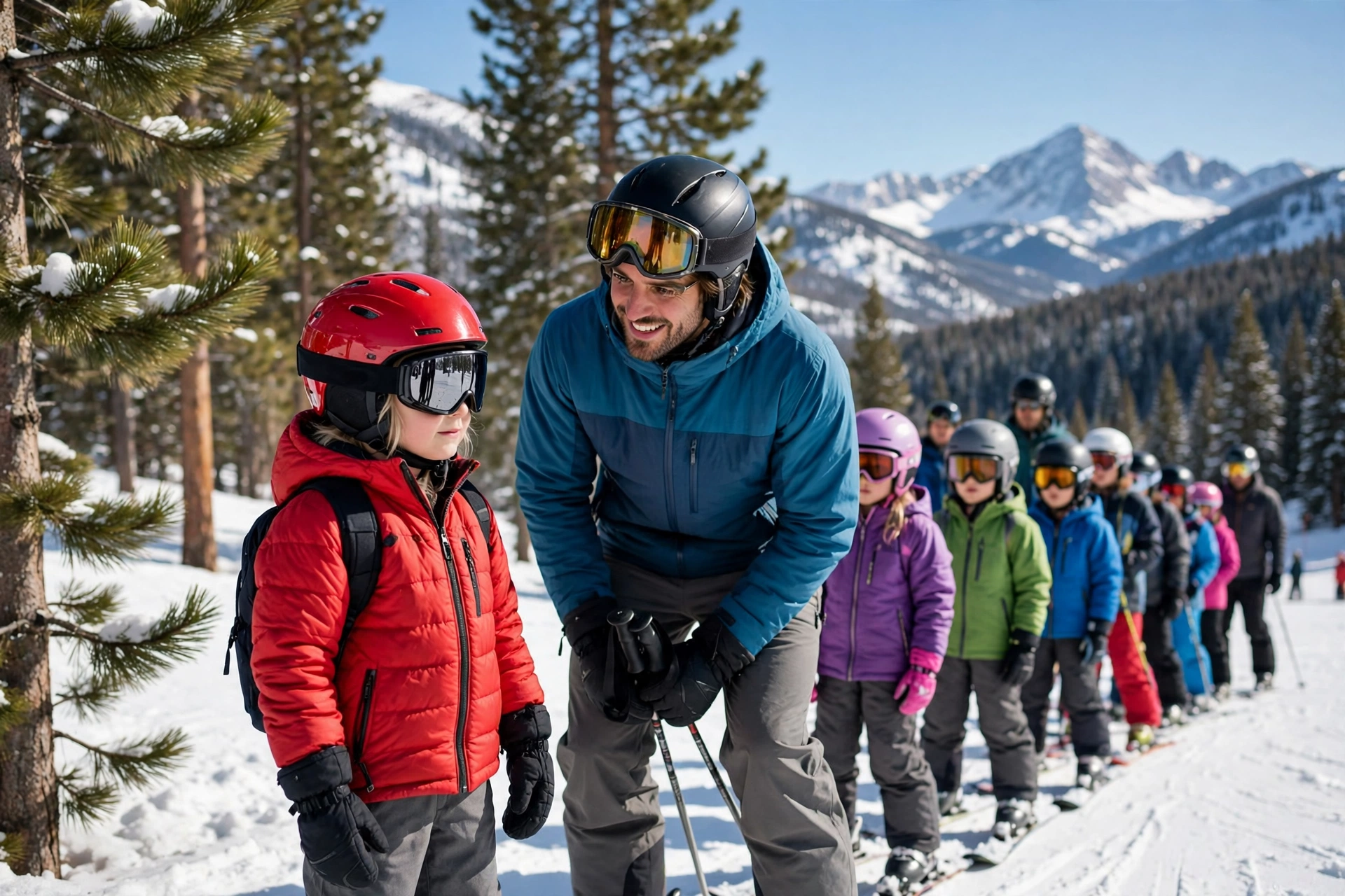 Young skier wearing a ski helmet on a Colorado slope