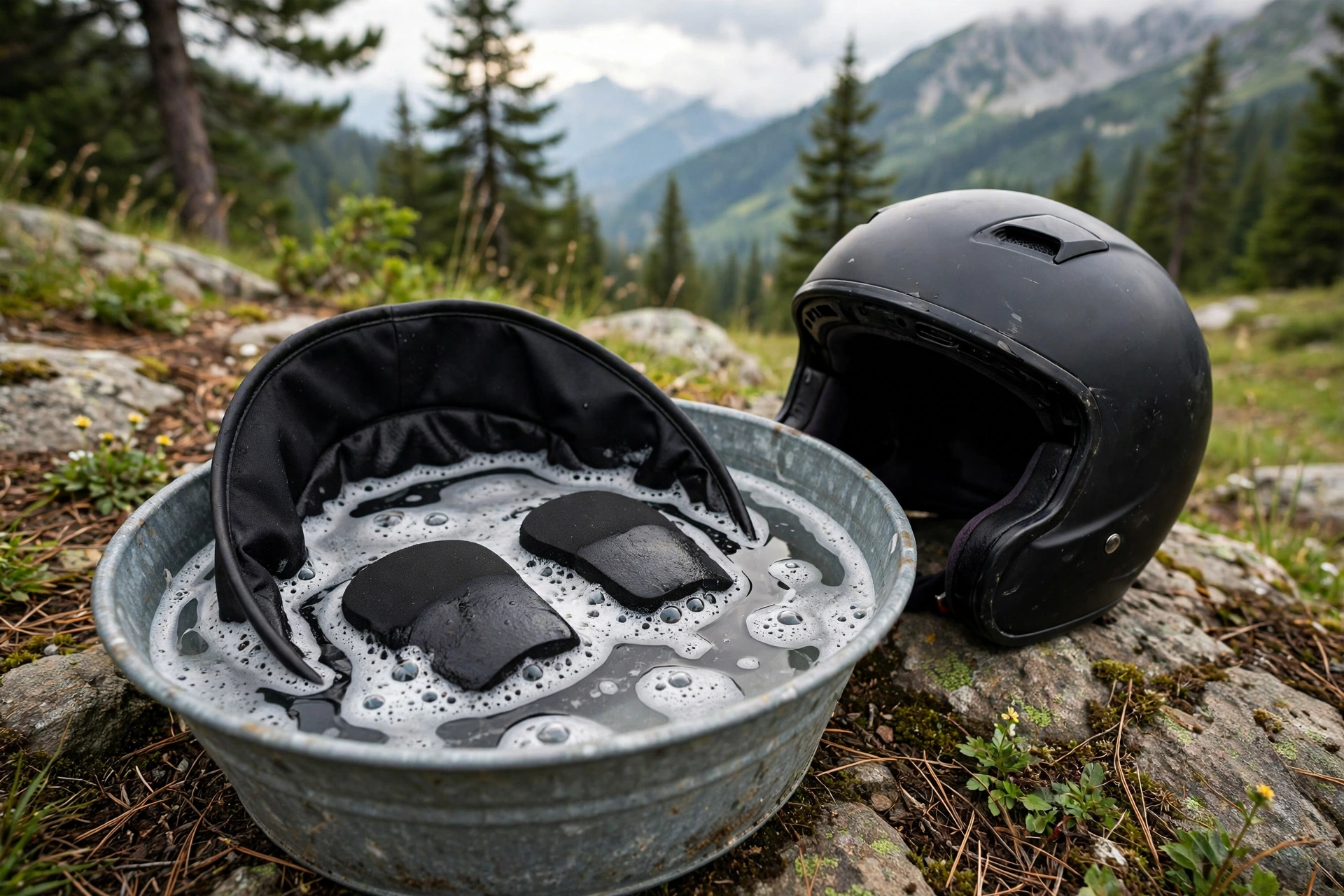washing a motorcycle helmet liner and pads safely by hand