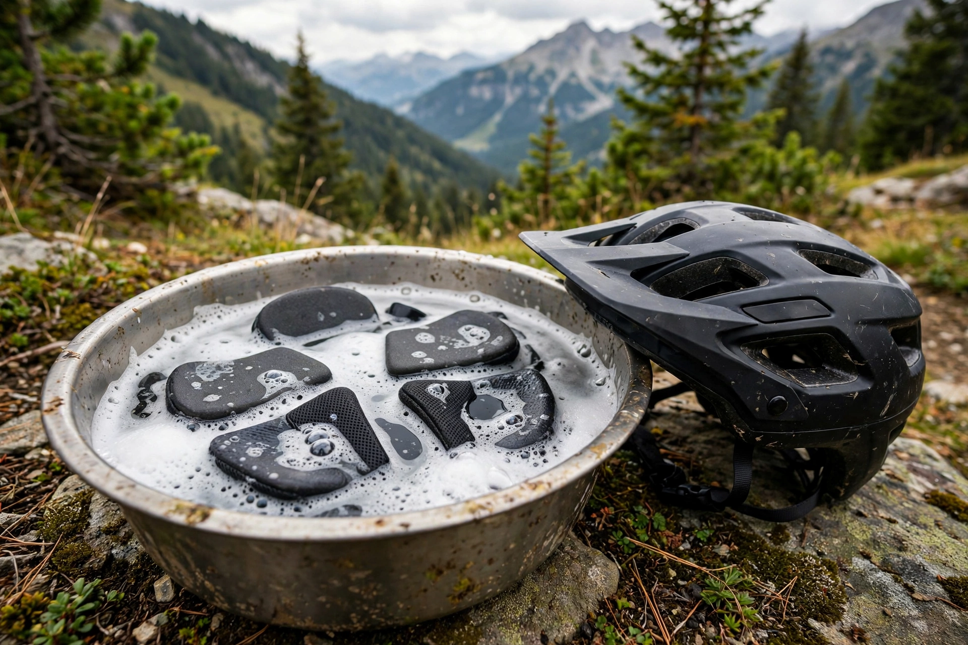 how to clean mountain bike helmet pads soaking in mild soapy water