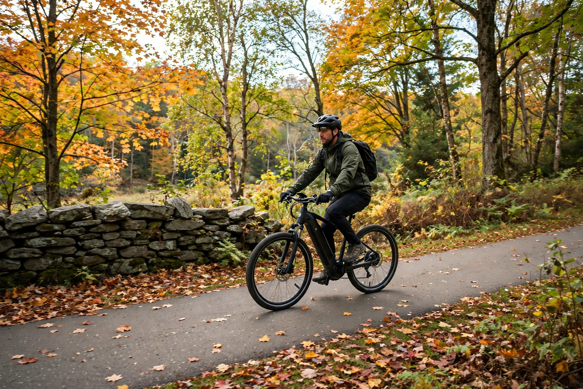 Massachusetts e-bike rider wearing a helmet as required for Class 3 and young riders