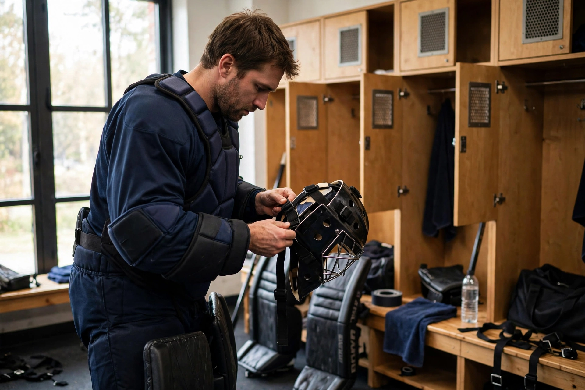 Fitting an ice hockey goalie mask by adjusting the backplate straps