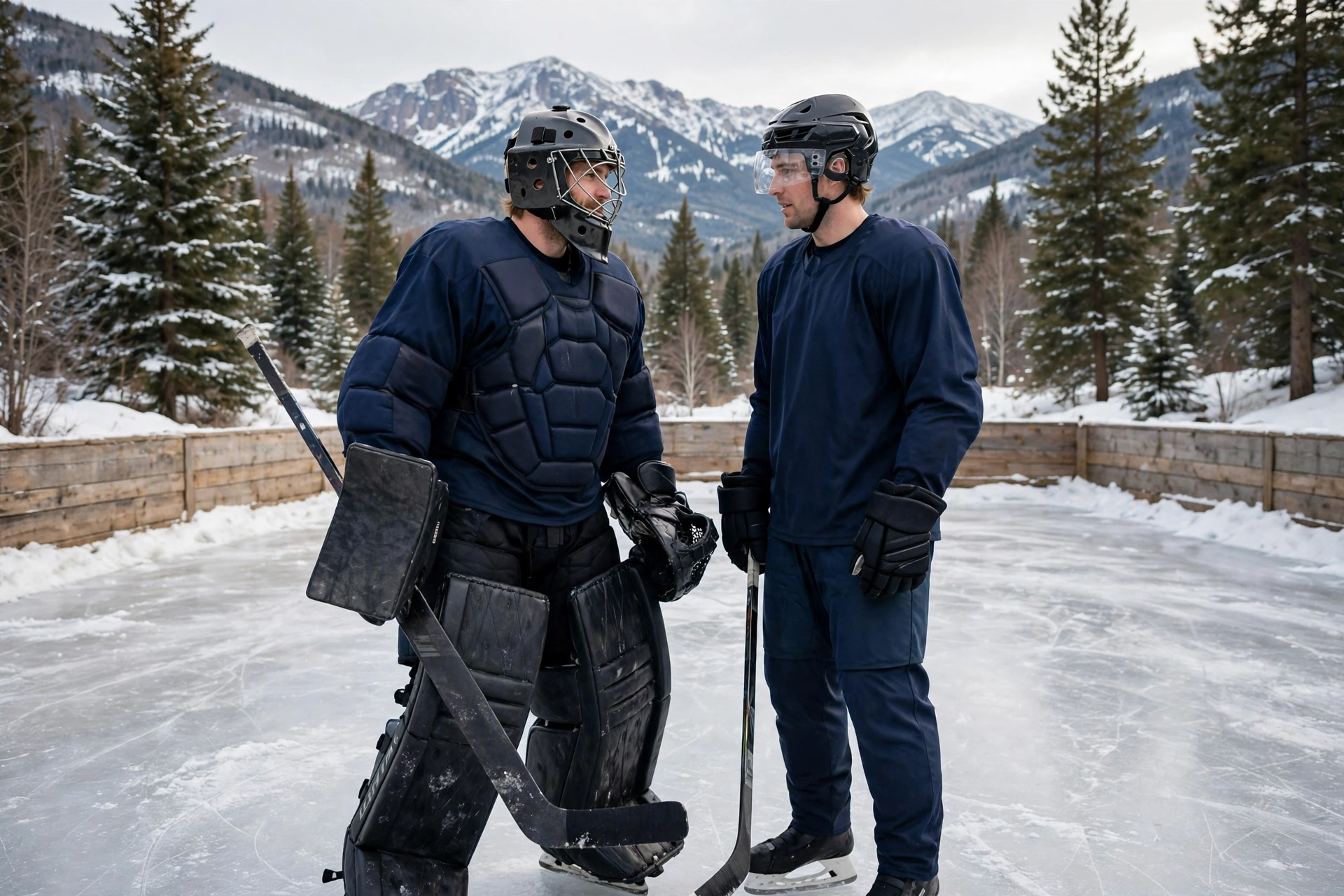 goalie mask vs player helmet difference shown side by side on the ice