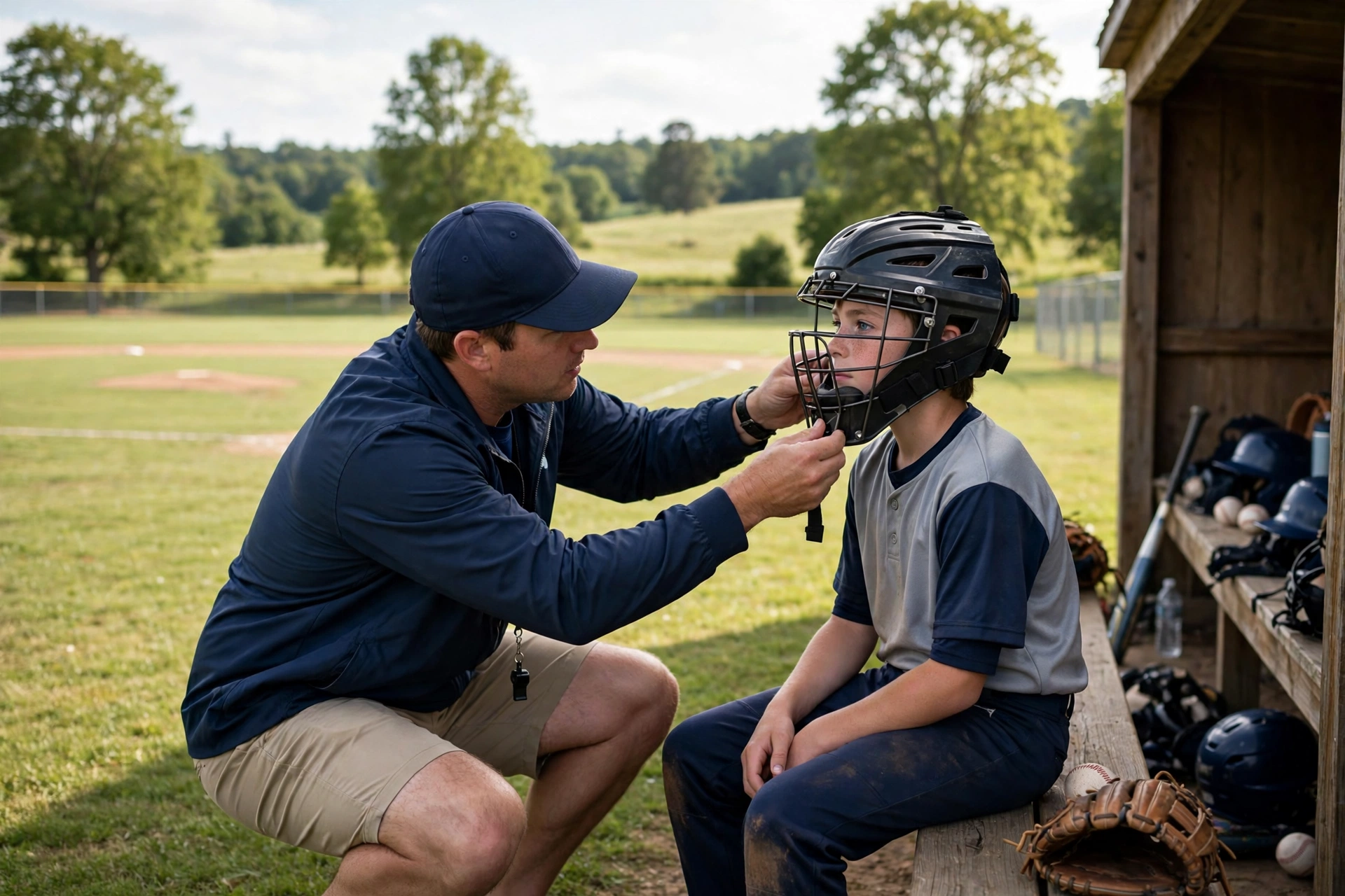 how a catchers helmet should fit snug with the mask and chin cup in place