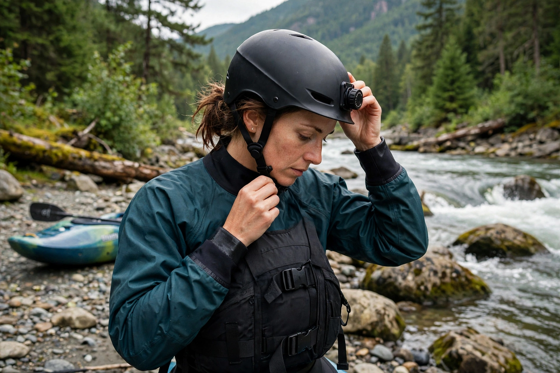 how should a whitewater helmet fit snug with low forehead coverage