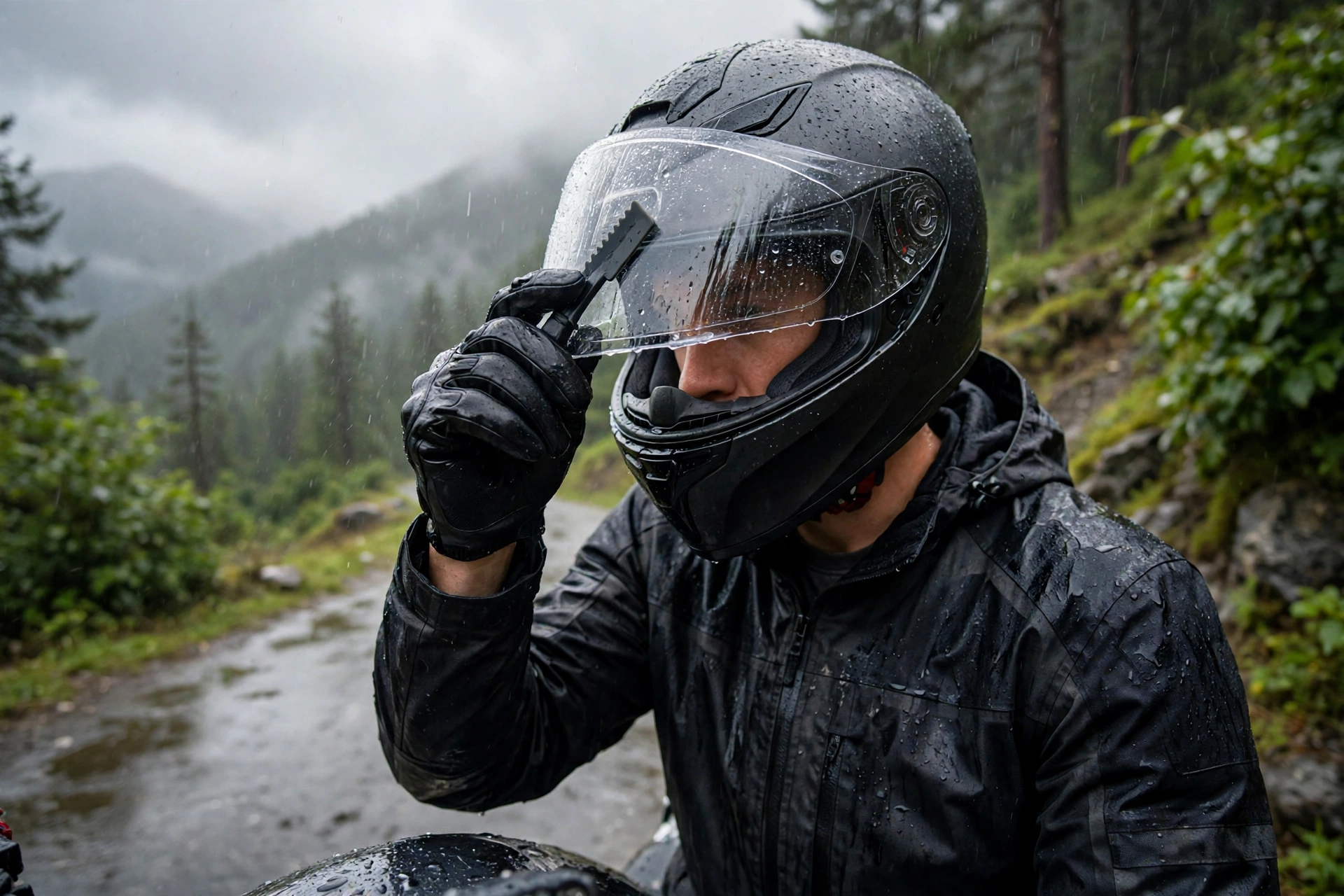 how to keep a motorcycle helmet visor clear in the rain with a glove wiper