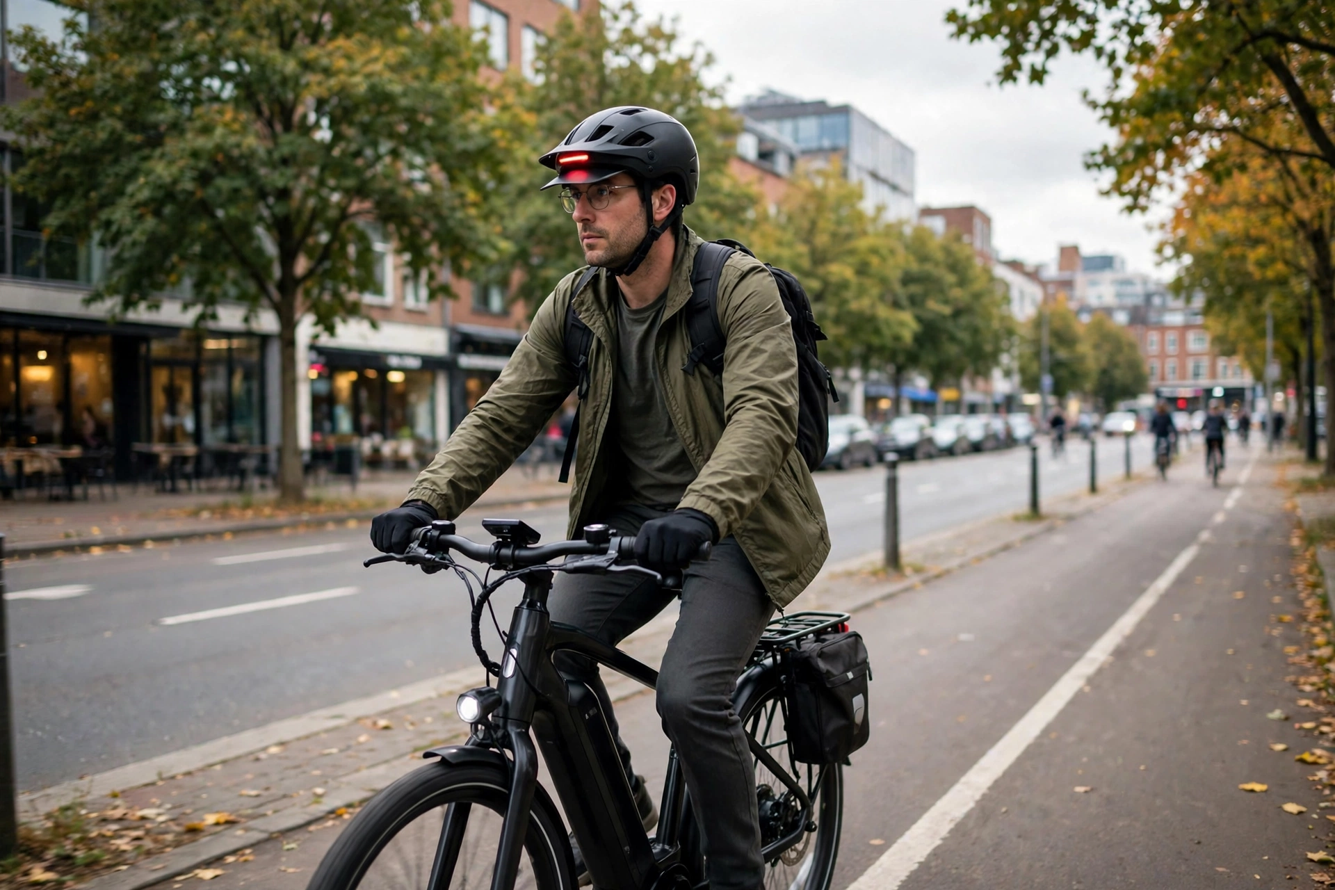 helmet for e-bike commuting in the city with lights and visor