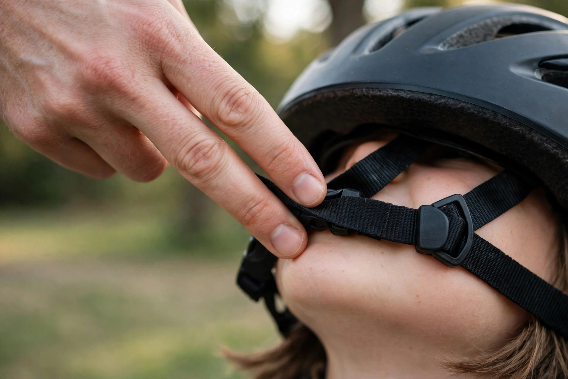 how tight should a kids bike helmet be two finger strap test
