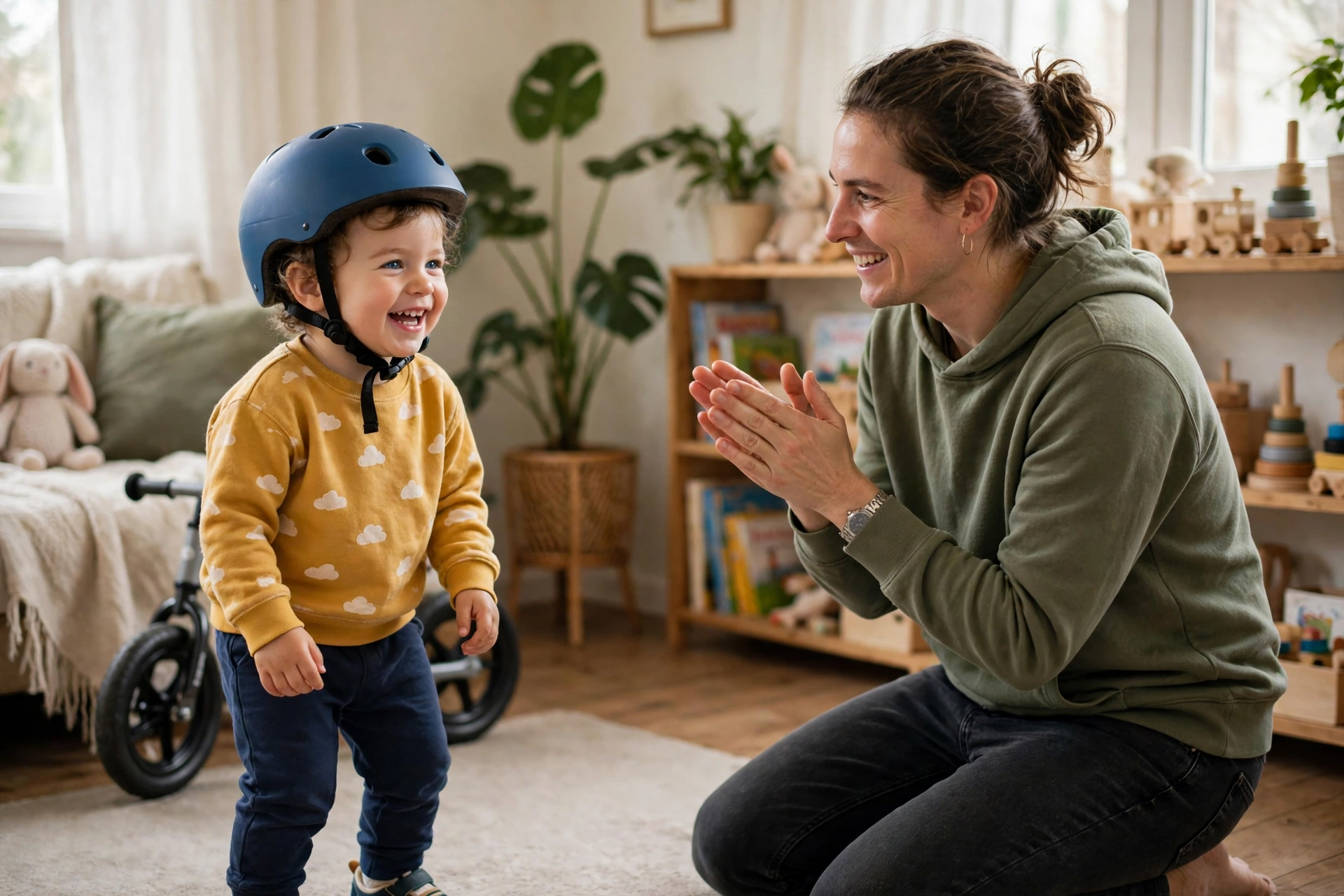 how to get a toddler to wear a helmet happily practice and praise