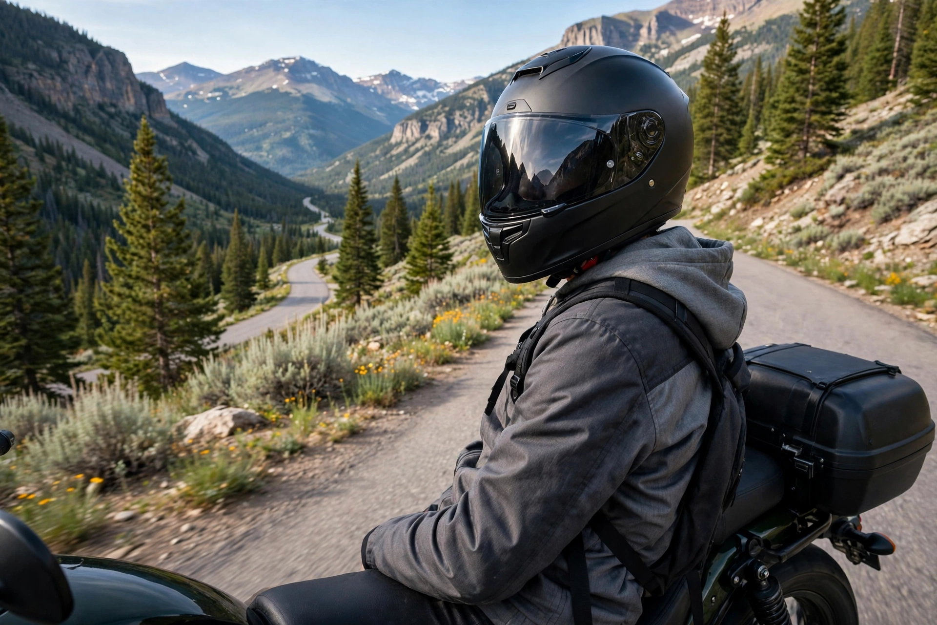Teen motorcycle passenger wearing a helmet under Montana motorcycle helmet law age limit