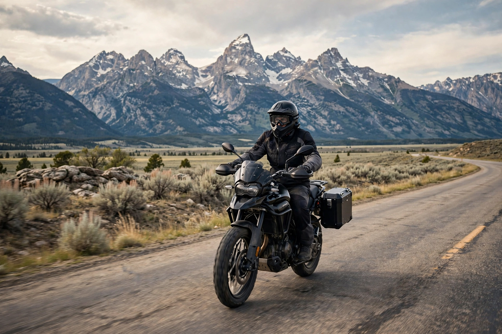 Rider following Wyoming motorcycle helmet law age requirement and eye protection rules
