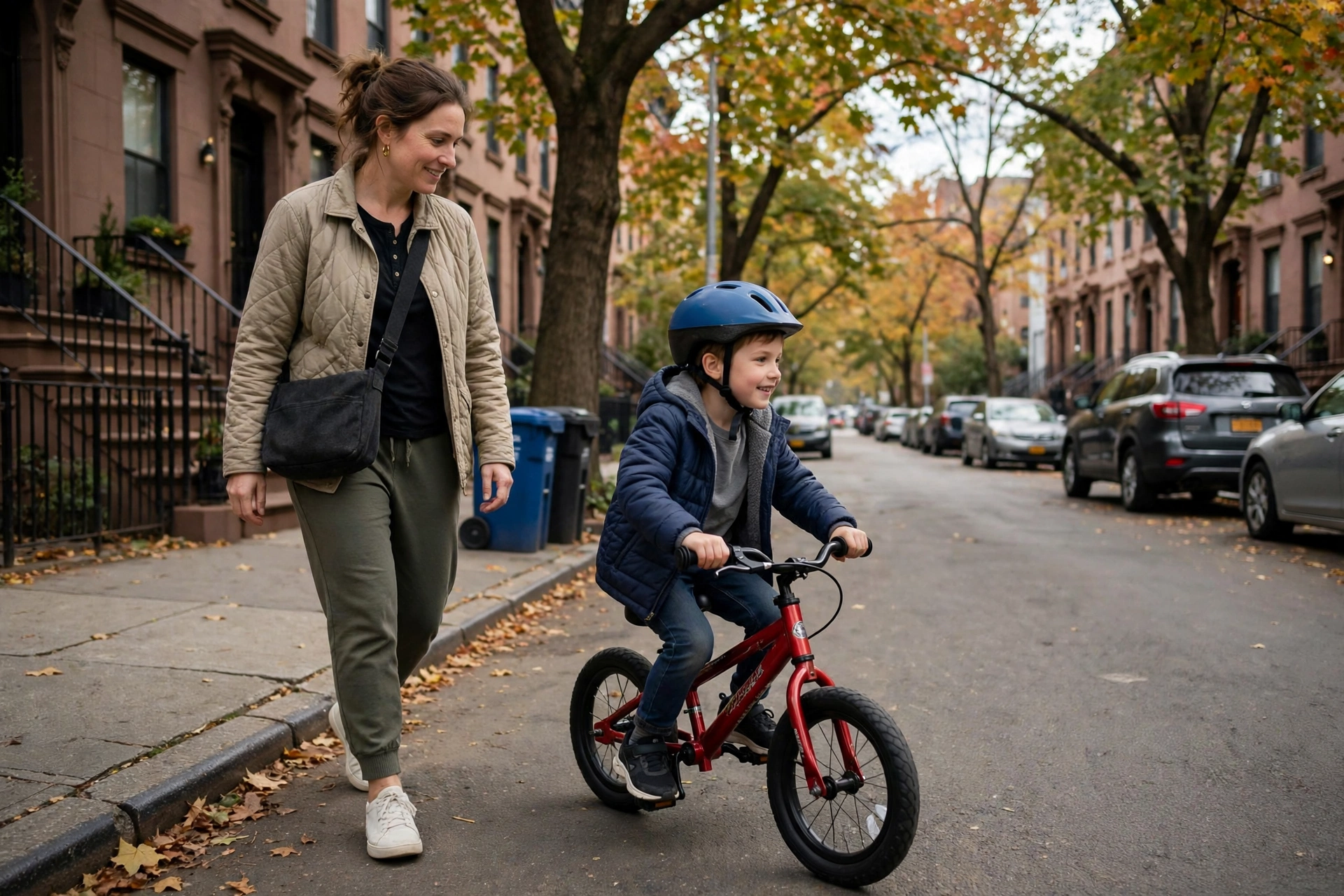 Child wearing a bicycle helmet in New York following the bicycle helmet law for children
