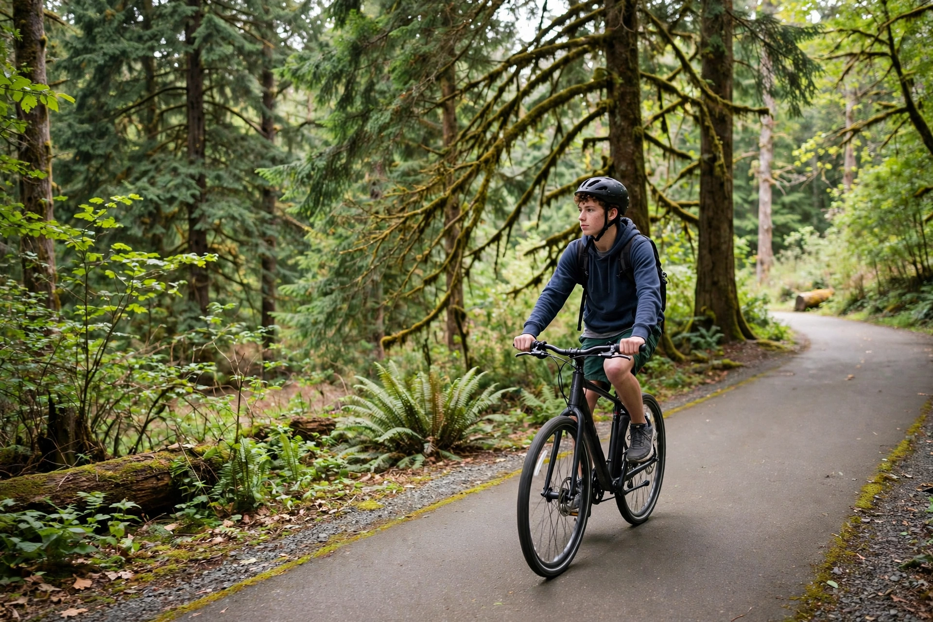 Teen rider wearing a helmet under the Oregon bicycle helmet law age requirement