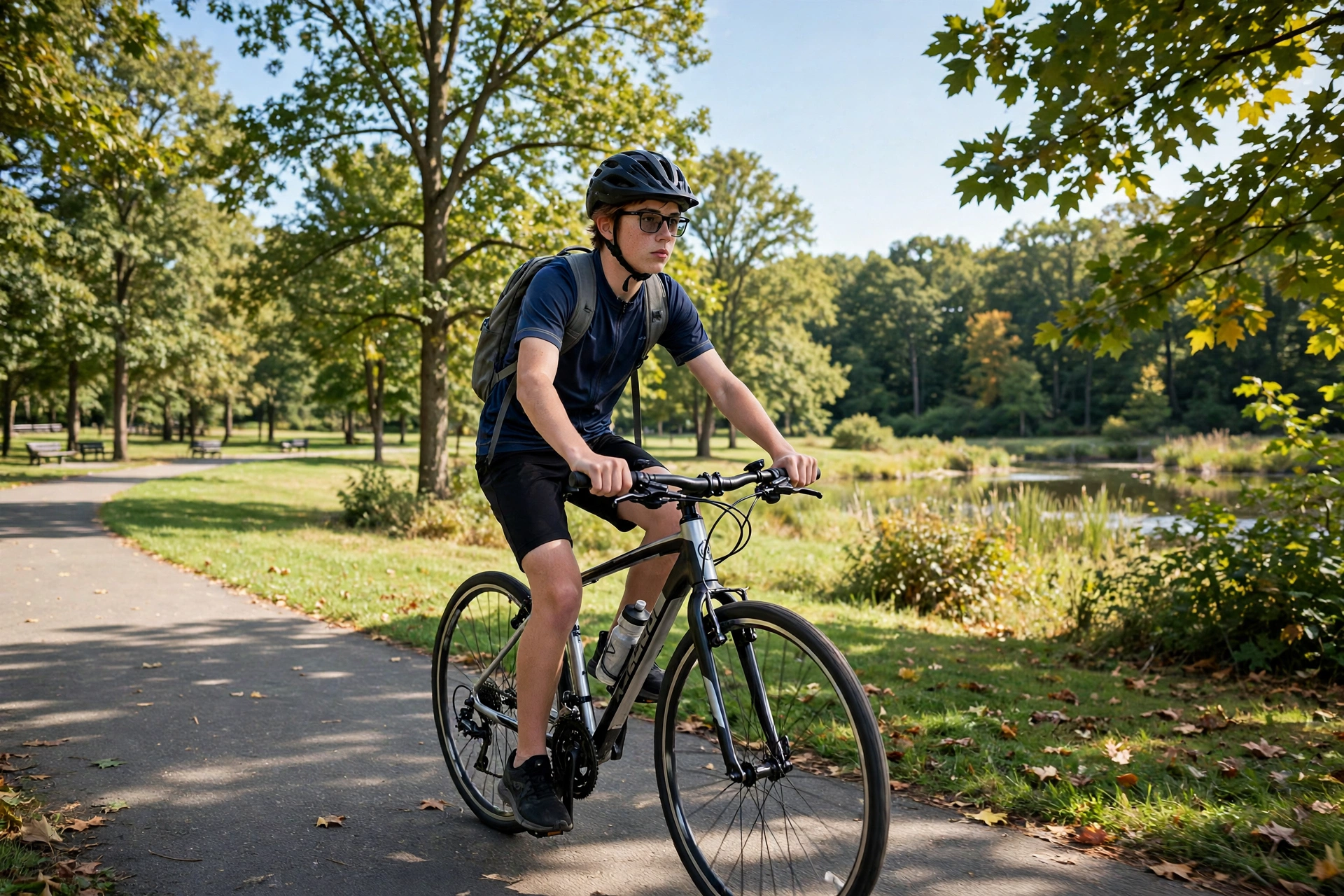 Teen cyclist wearing a helmet under the New Jersey bicycle helmet law for children