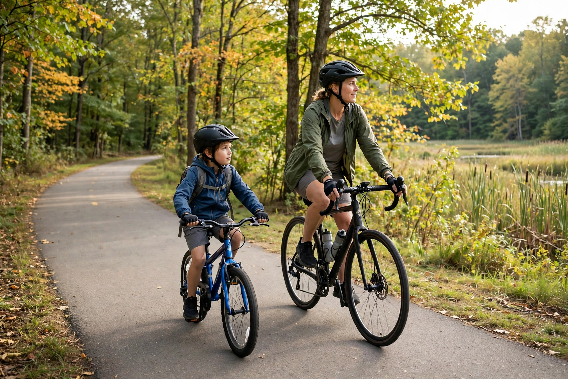 Child rider wearing a helmet under the Maryland bicycle helmet law age requirement