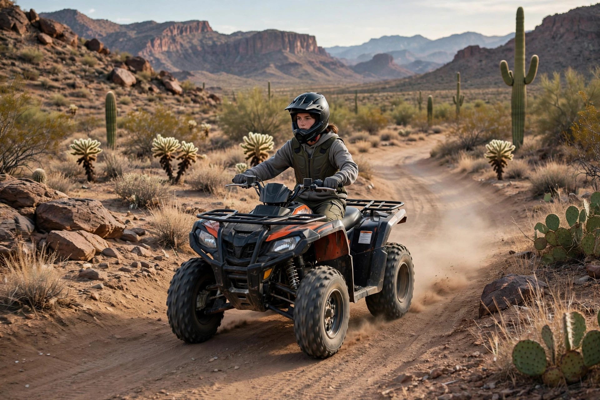 Teen ATV rider wearing a helmet required by the Arizona ATV helmet law for riders under 18