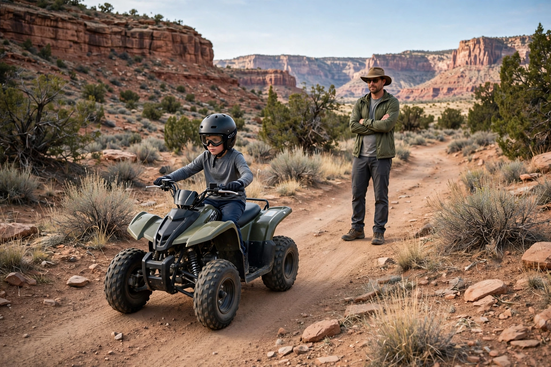 Child ATV rider wearing a helmet under the Utah ATV helmet law for riders under 18
