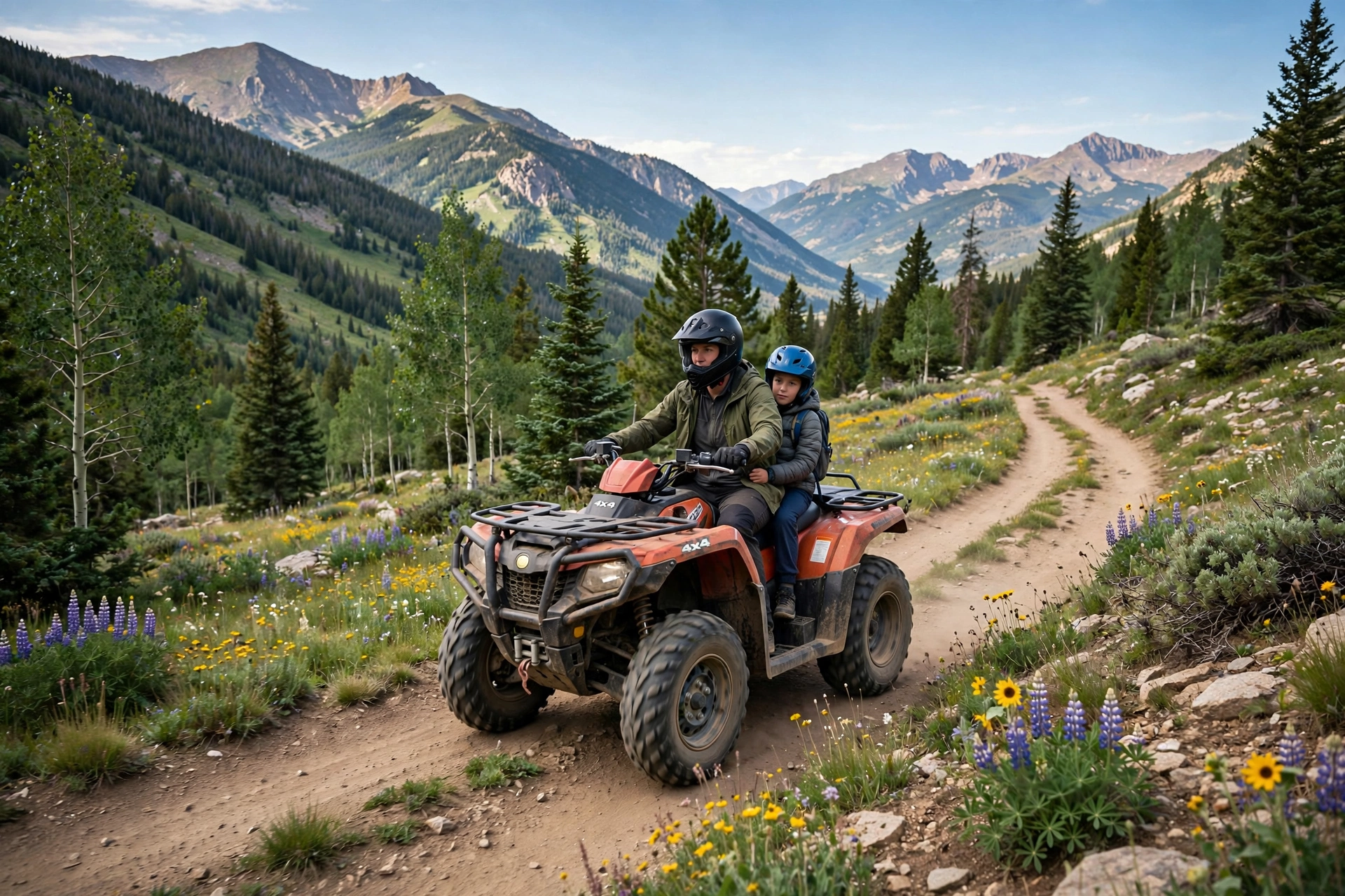 ATV rider wearing a helmet in Colorado where land managers and Colorado Parks and Wildlife recommend helmets for all riders