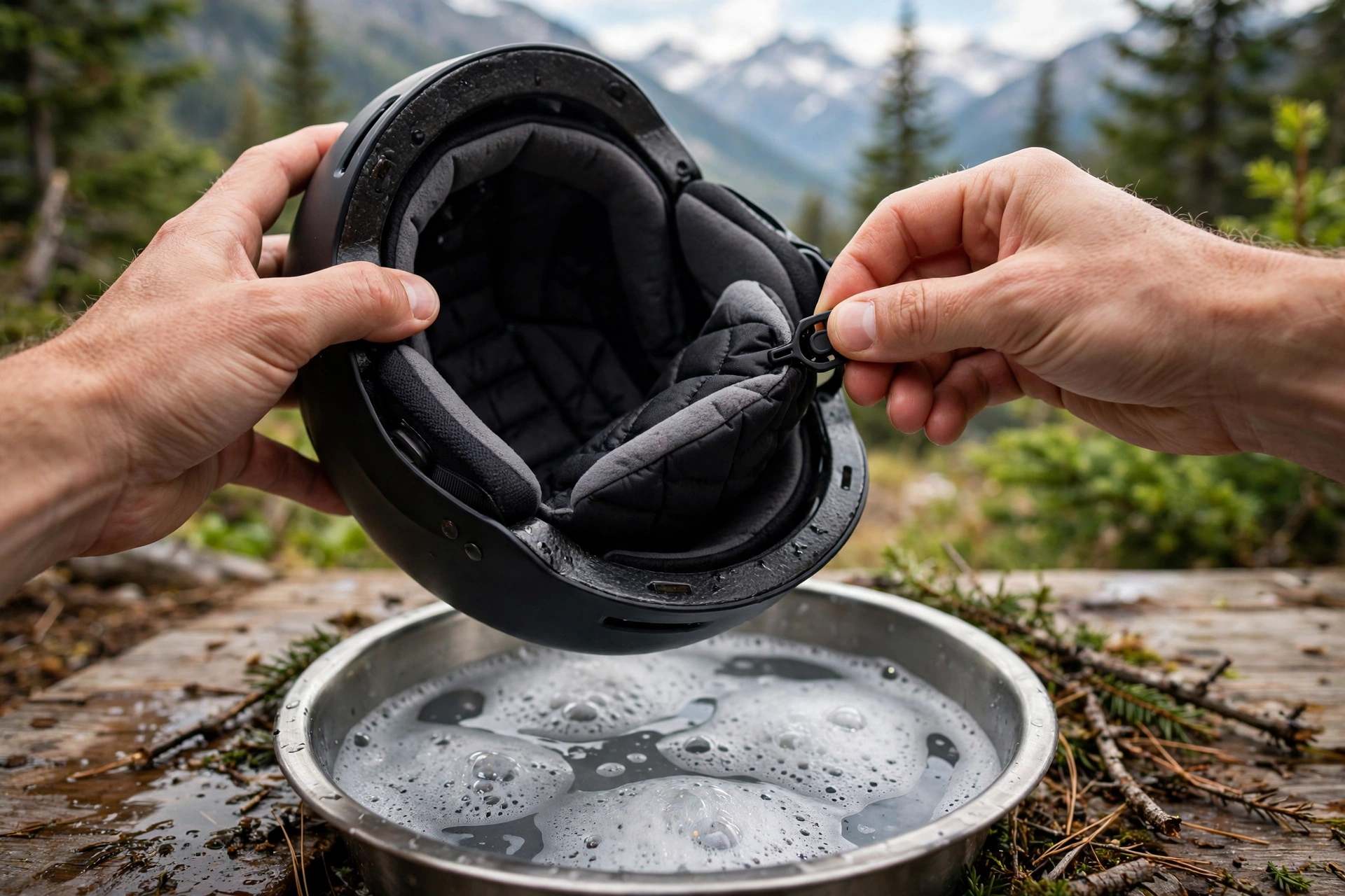 Removing a ski helmet liner for hand washing