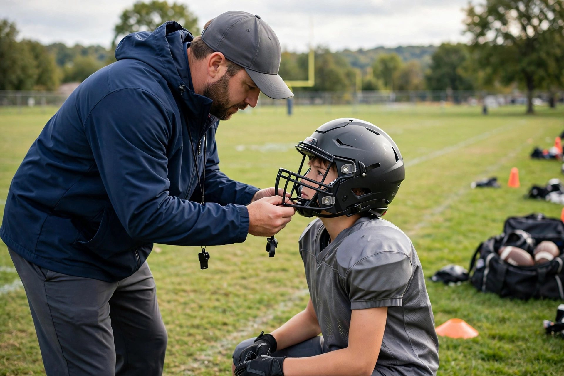 checking if a football helmet is too big with a fit test