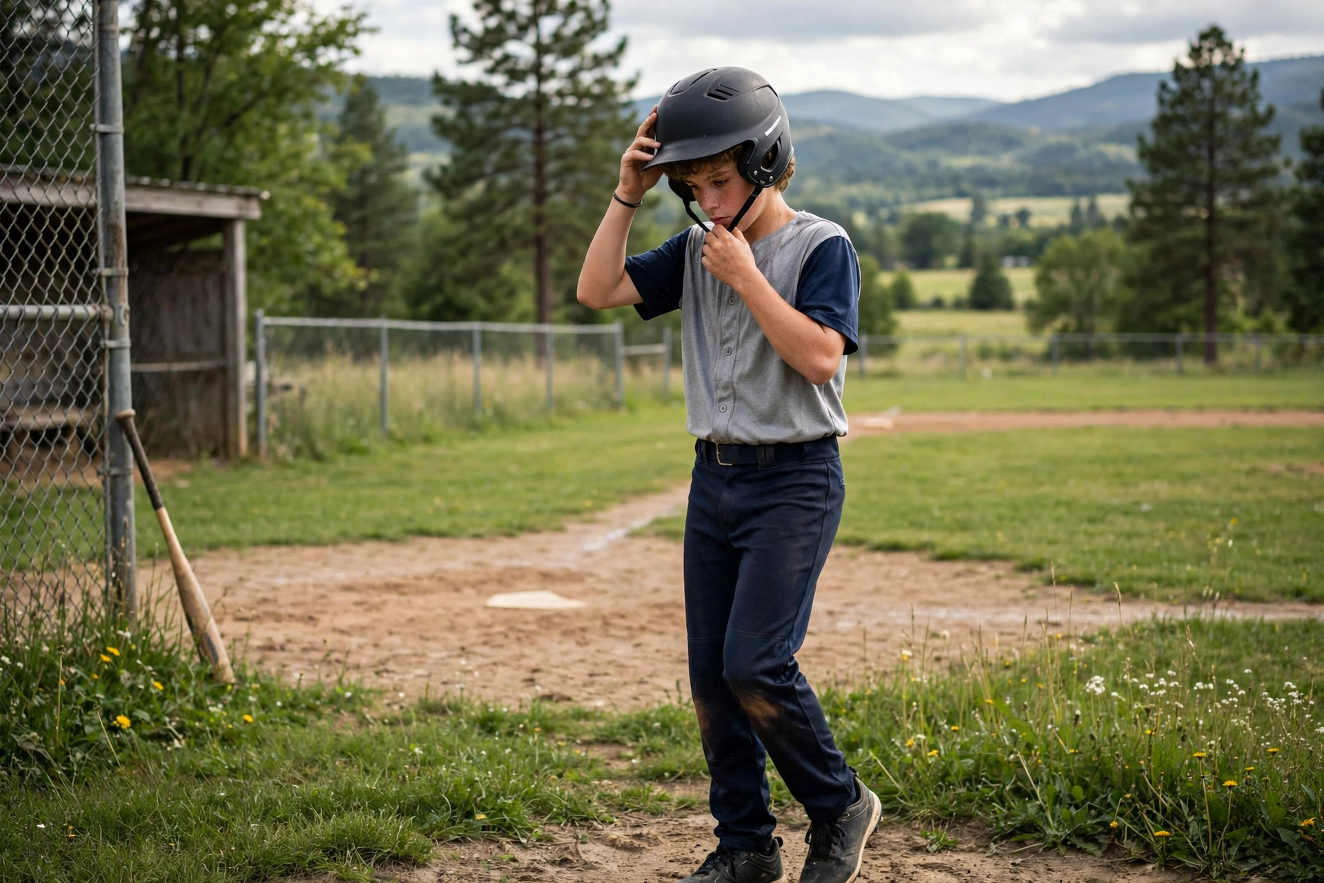 putting on a batting helmet correctly before batting practice