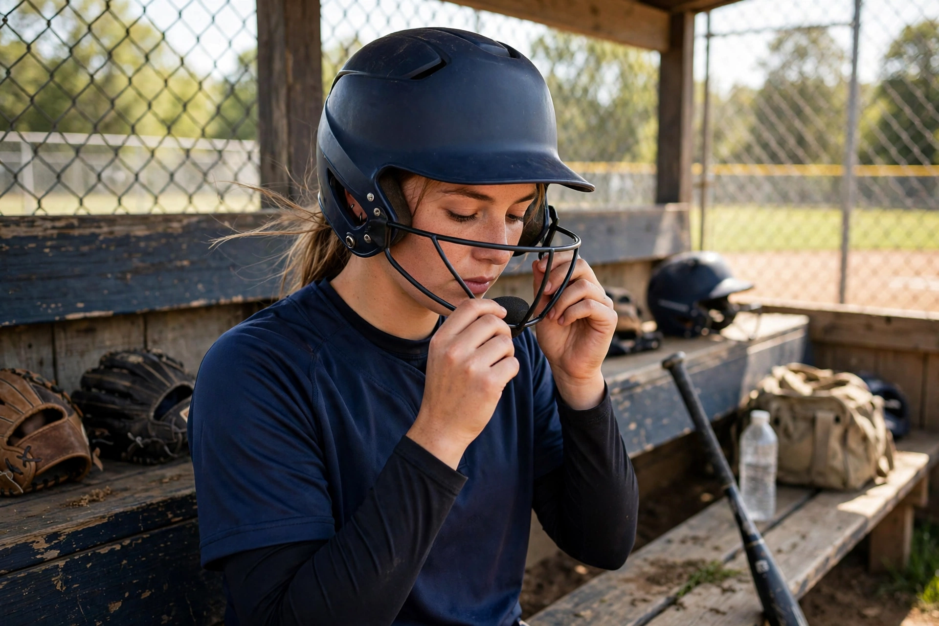 fitting a softball helmet with a face mask for batting