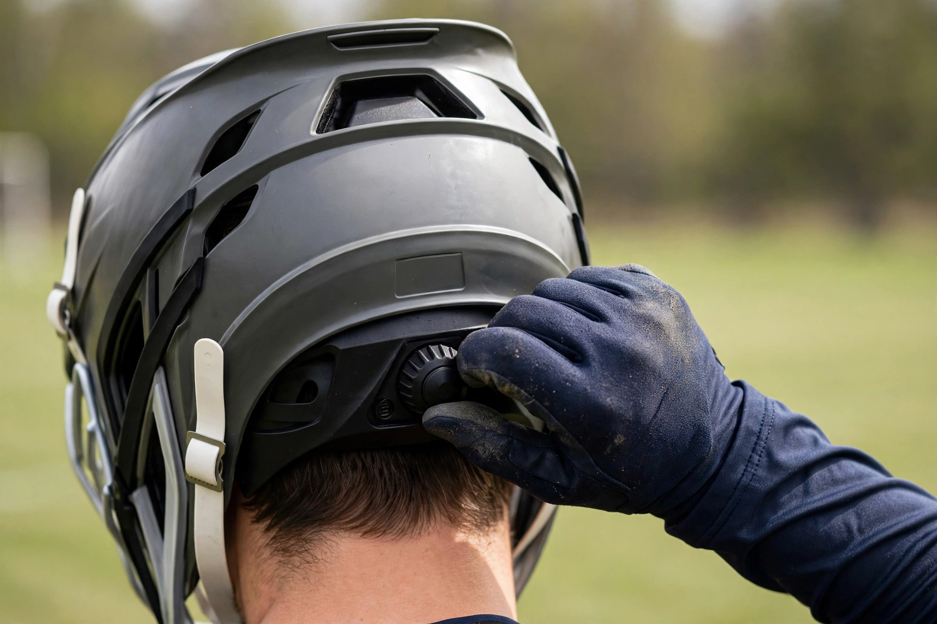 Adjusting the rear fit dial on a cascade lacrosse helmet for a snug fit