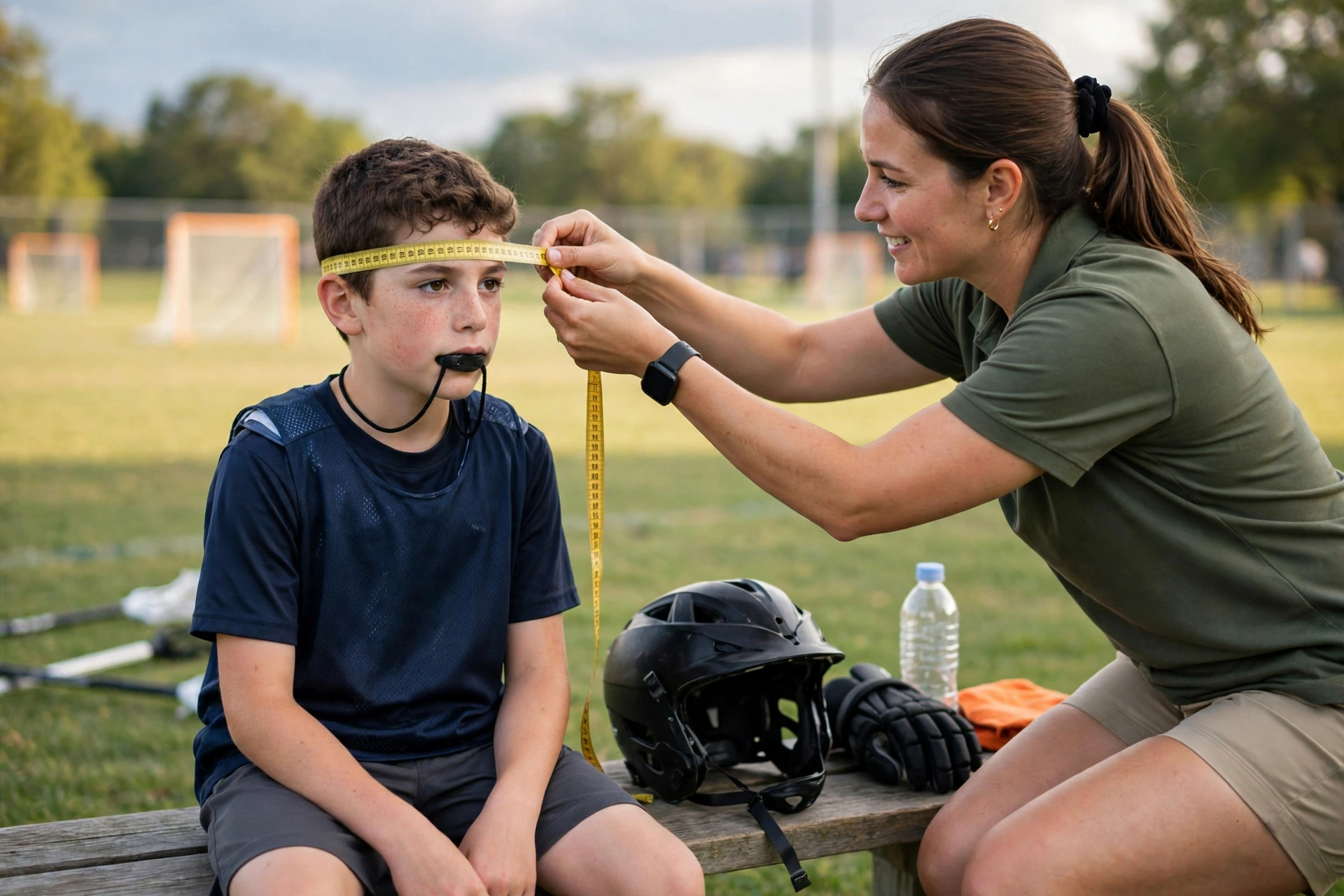 beginner choosing a lacrosse helmet size with head measurement and fit check