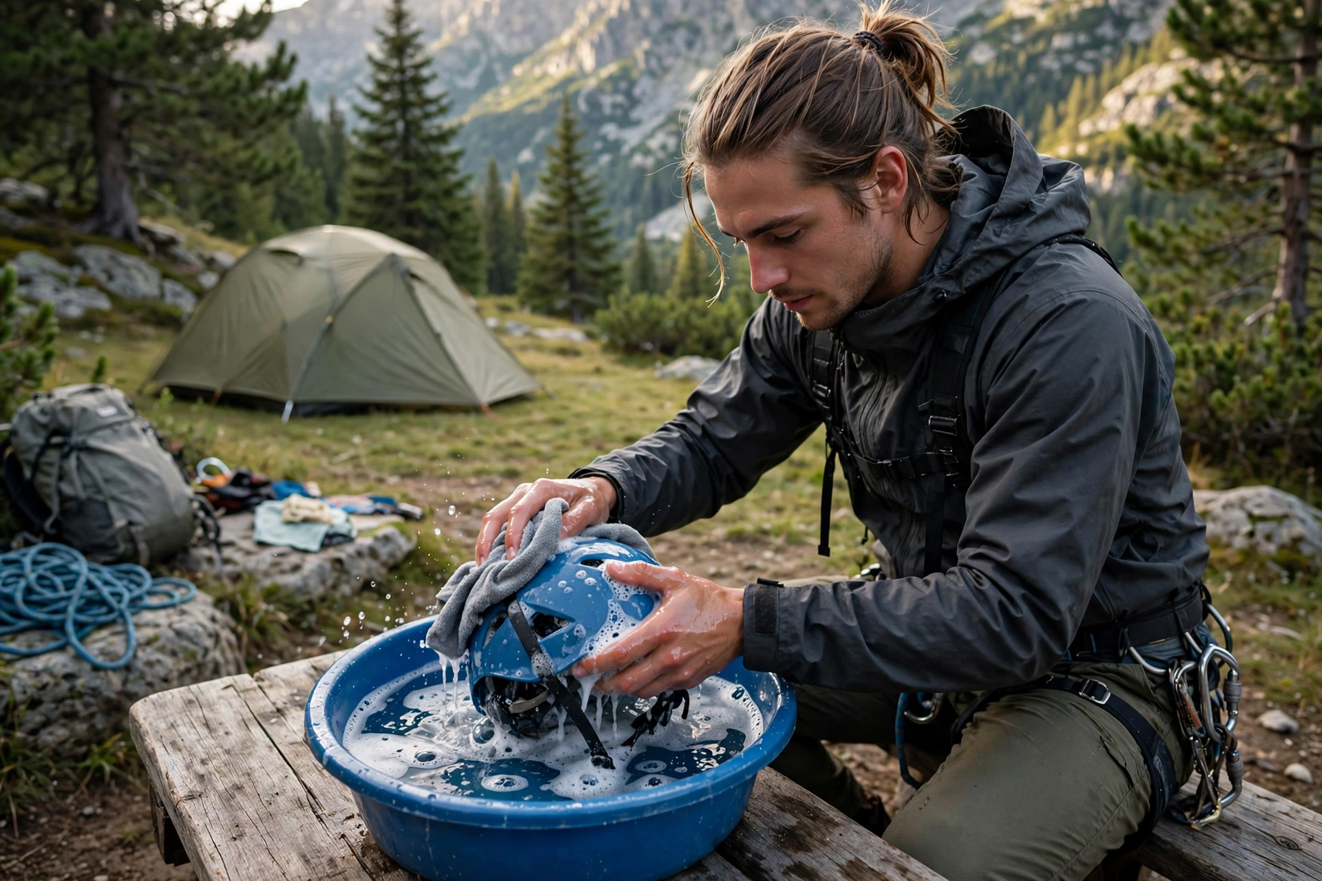 how to clean a climbing helmet safely with mild soap and lukewarm water