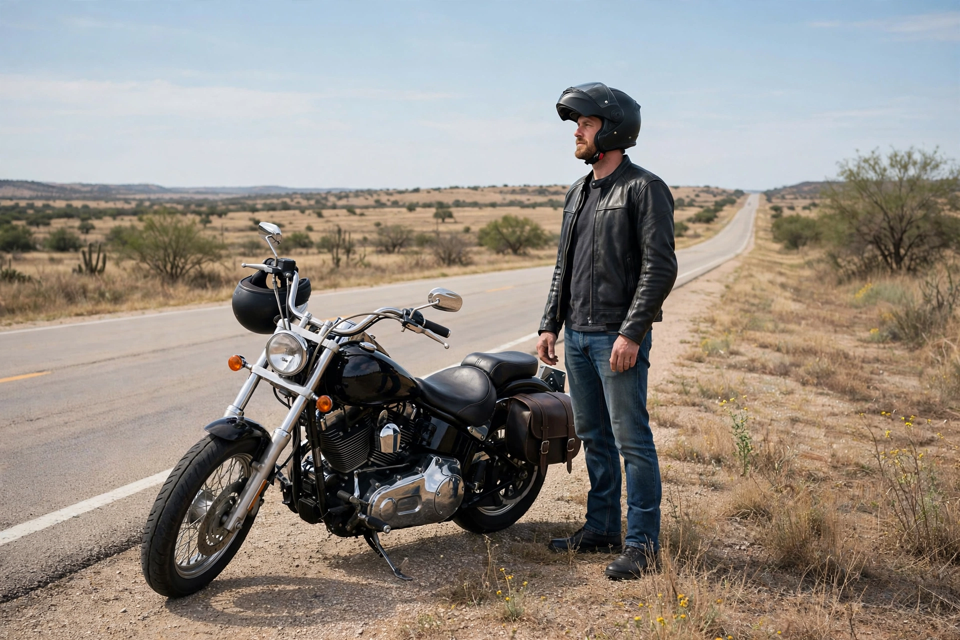 Adult motorcycle rider in Texas with a helmet and insurance card