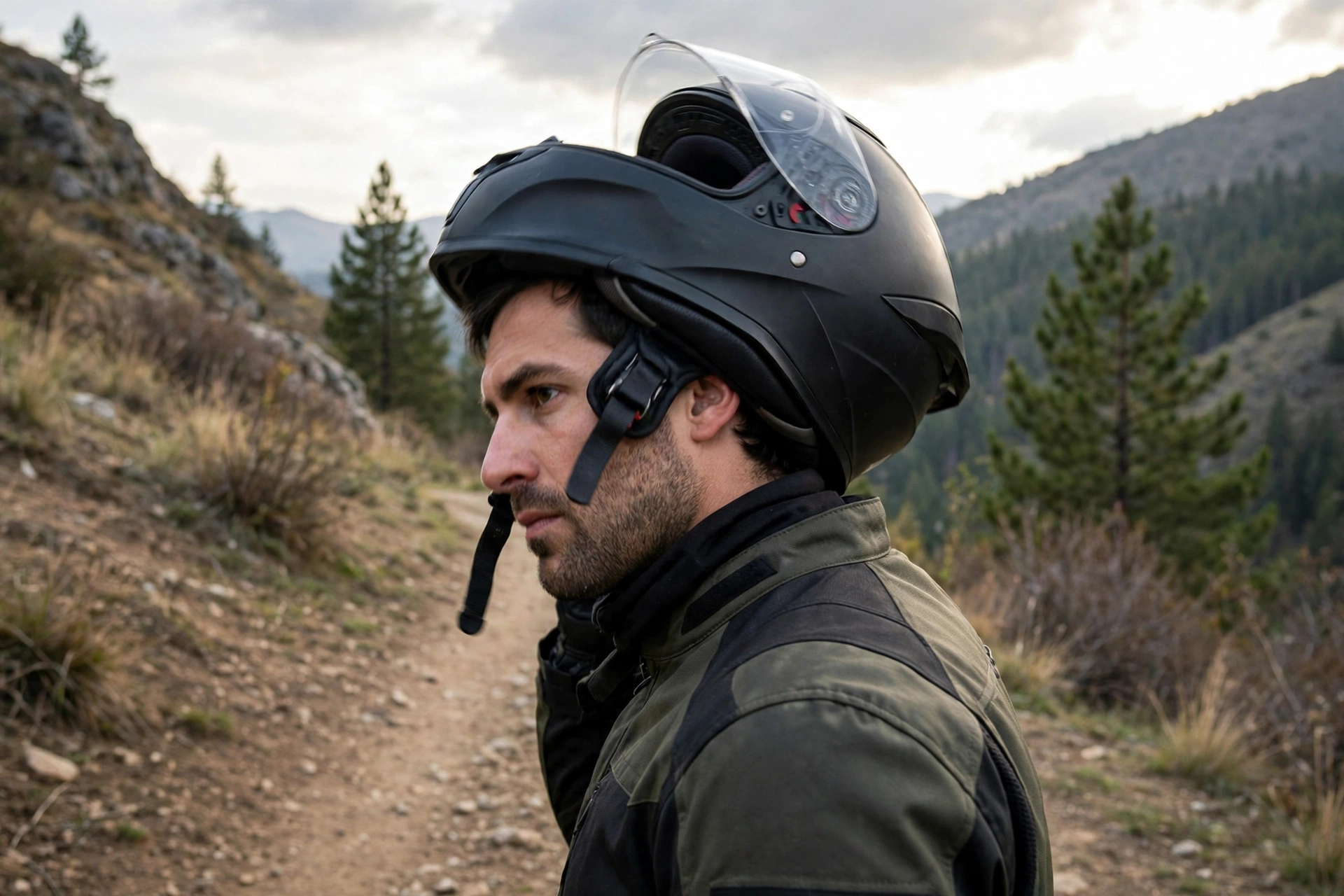 Rider doing the head shake test to check if a motorcycle helmet is too big