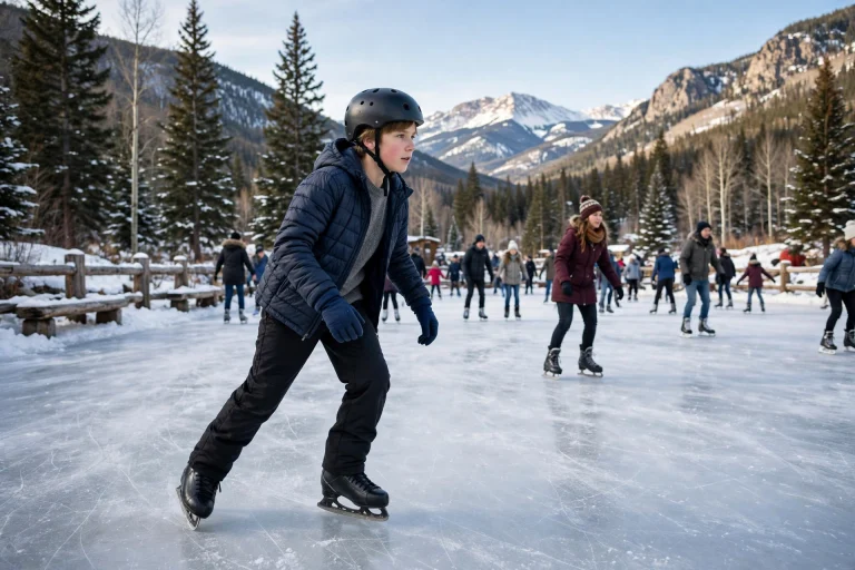 Young skater wearing a bike helmet during a public skating session