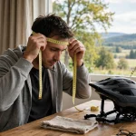 Person measuring their head with a tape to choose an e-bike helmet size
