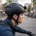 Smart e-bike helmet with built-in speakers and crash sensor