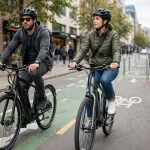 Two e-bike riders side by side one using a throttle one pedaling