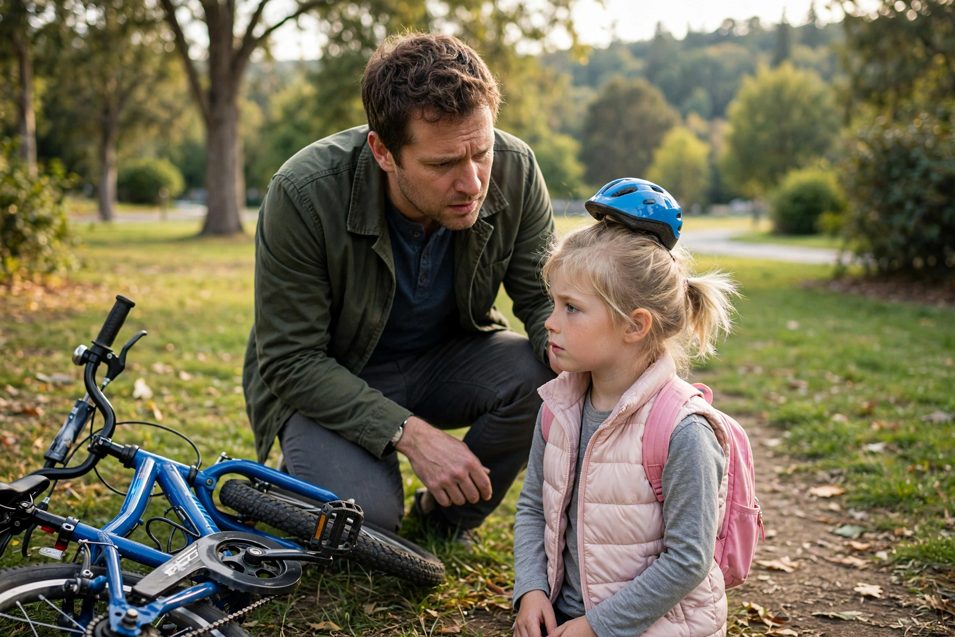 Parent noticing a child's helmet sitting too high and small